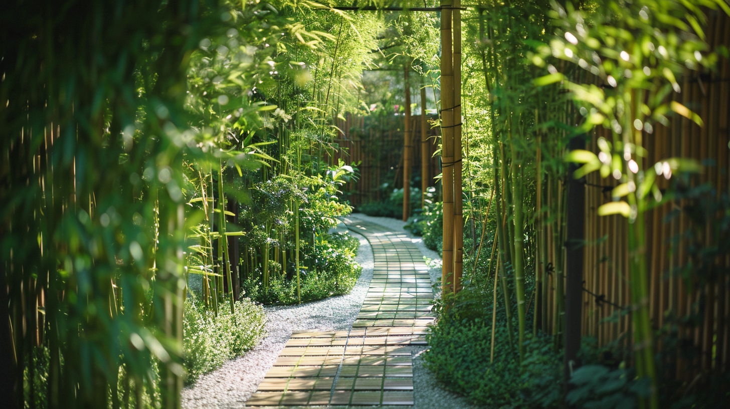 create walkway with_live_phyllostachys_aurea_bamboo